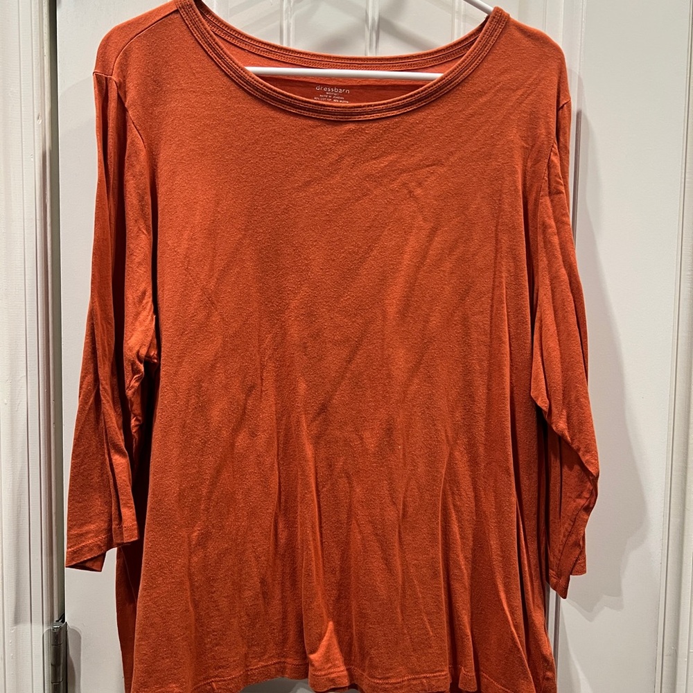 Dress Barn Rust Orange 3/4 Sleeve Tee Shirt Top Sz 18/20